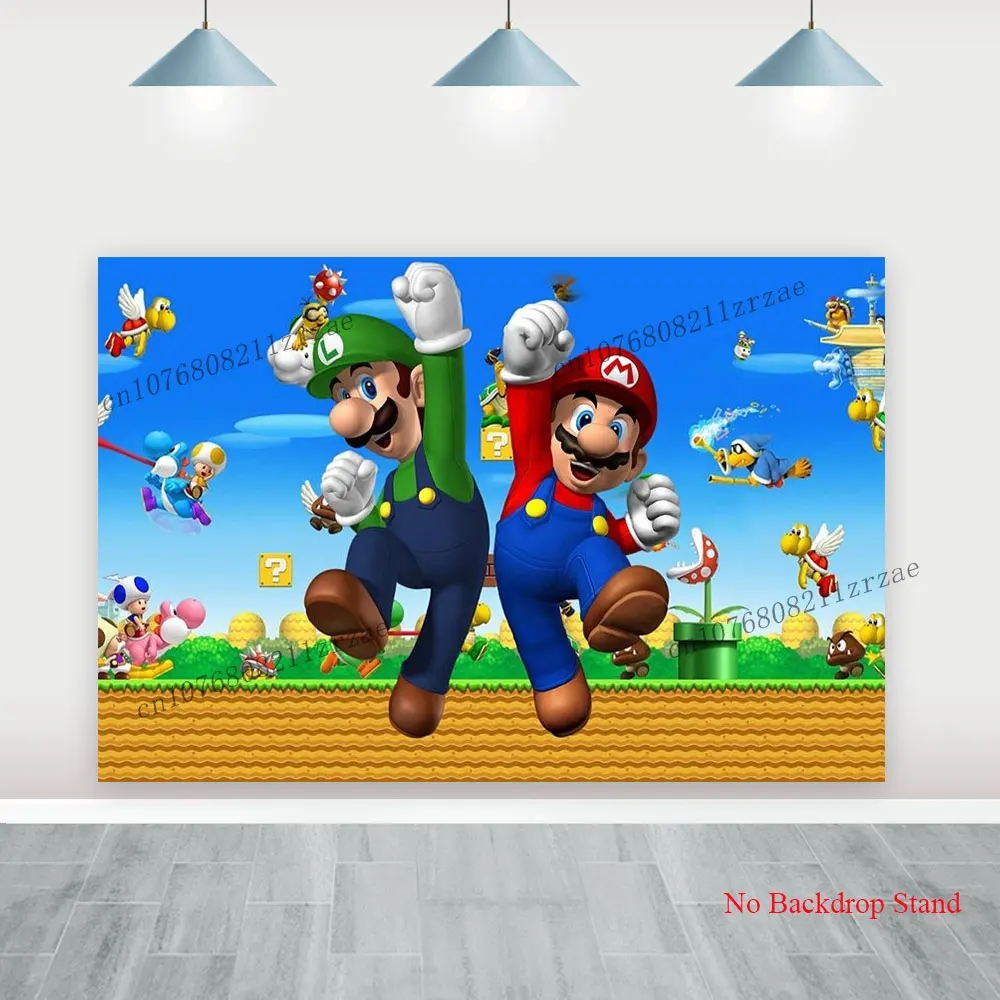 غطاء خلفية سوبر ماريو للأطفال الأولاد لتزيين حفلات أعياد الميلاد السعيدة وحفلات استقبال المولود الجديد، لافتة خلفية جدارية للتصوير الفوتوغرافي #5