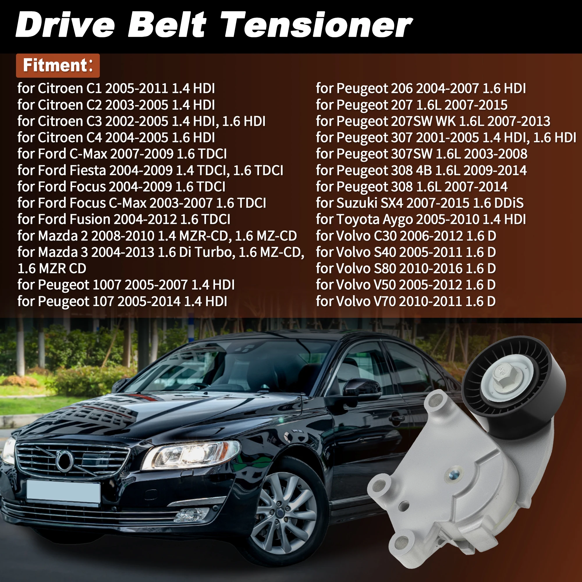 

UXCELL Belt Tensioner for Peugeot 1007 107 2008 206 207 208 3008 301 307 308 4008 407 5008 508 Serpentine Belt Drive Tensioner