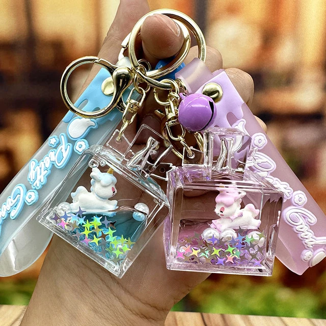 Keychain Acrylic Into The Oil Creative Dream Unicorn Beast Keychain Bear Liquid Quicksand Square Keychain Boutique Doll Machine AliExpress