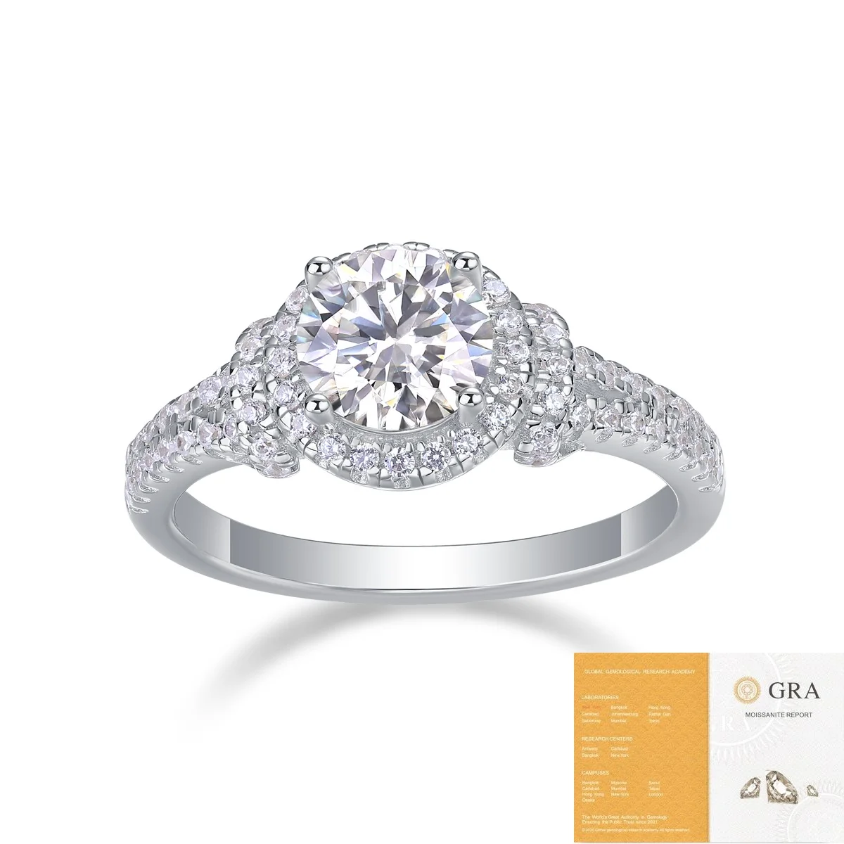 1CT D-Color Moissanite Center Stone with Surrounding Setting, Sparkling and Dynamic 925 Pure Silver Luxury Ring