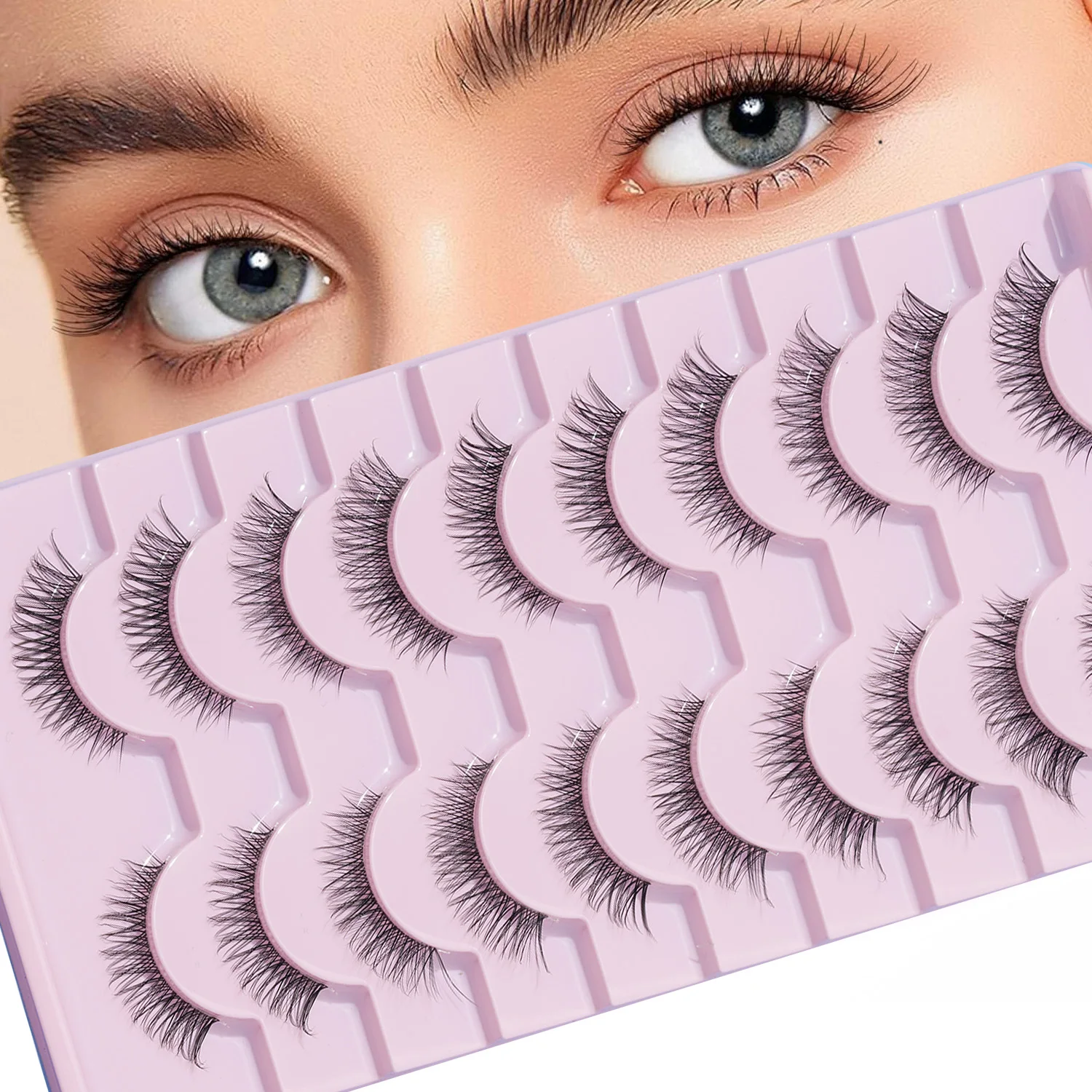 Comic Fake Eyelashes 10 Pairs Can Enlarge the Eyes Natural Slender Long Pointed Tail Transparent Stem False Eyelashes