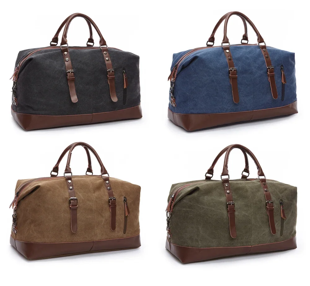 Retro Large-Capacity Travel Bag  Durable Canvas Multi-Carry Short-Haul Luggage Bag  Trendy Patchwork Handbag and Crossbody Bag