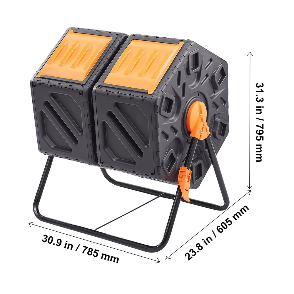 بهلوان سماد مزدوج الغرفة سعة 37 جالونًا، نظام دوار 360 درجة، إطار فولاذي خالٍ من مادة BPA، إعادة تدوير النفايات العضوية الفعالة