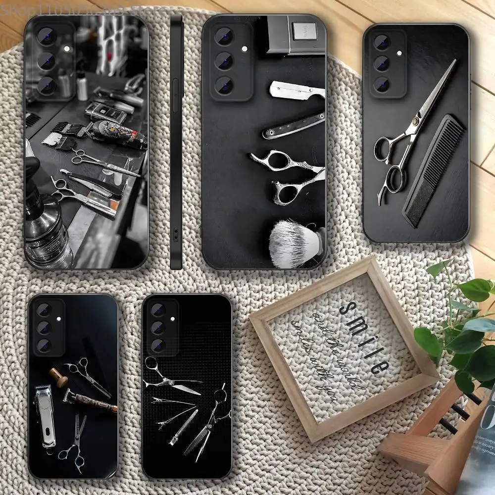 

Barber Shop Hair Stylist tools Phone Case For Samsung S 25,24,23,22,30,21,10,9,Ultra,Plus,Lite,FE,4,5 G Soft Black Case