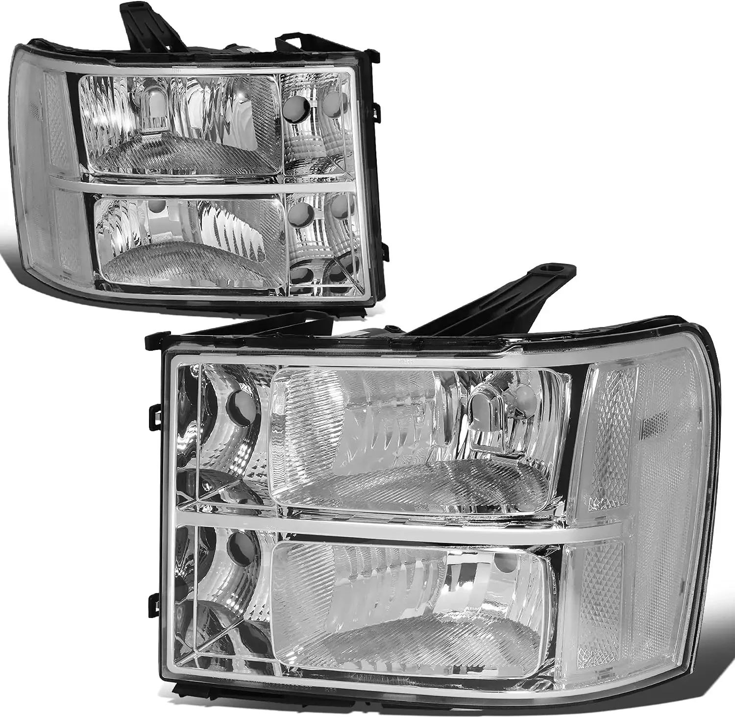 HL-OH-GMCSIE07-CH-CL1 Pair of Chrome Housing Headlights Compatible with 07-13 GMC Sierra 1500/07-14 Sierra 2500 HD