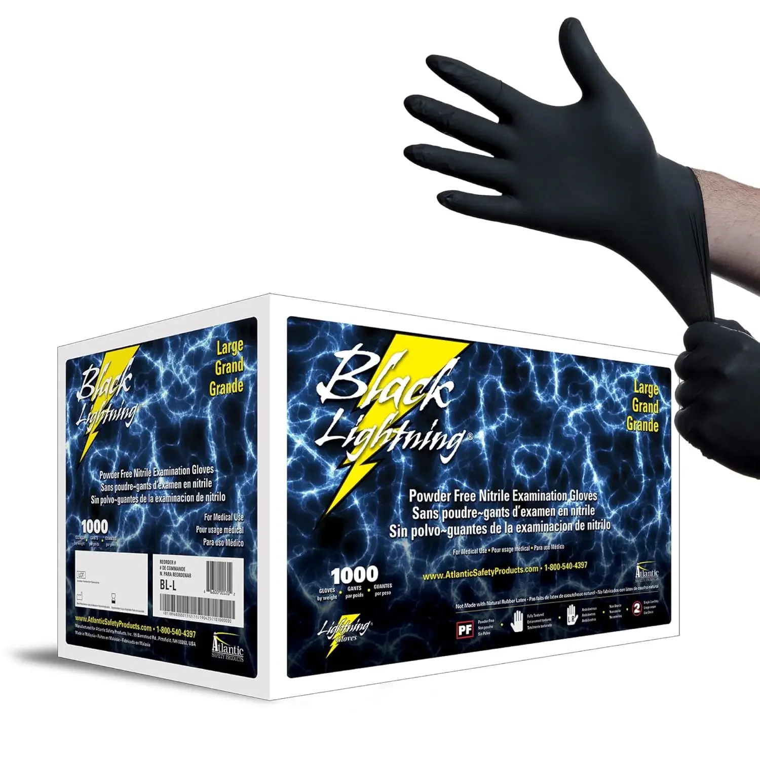 

Перчатки Black Lightning Exam, одноразовые, без пудры, нитриловые, черные, размер L, 1000 шт.