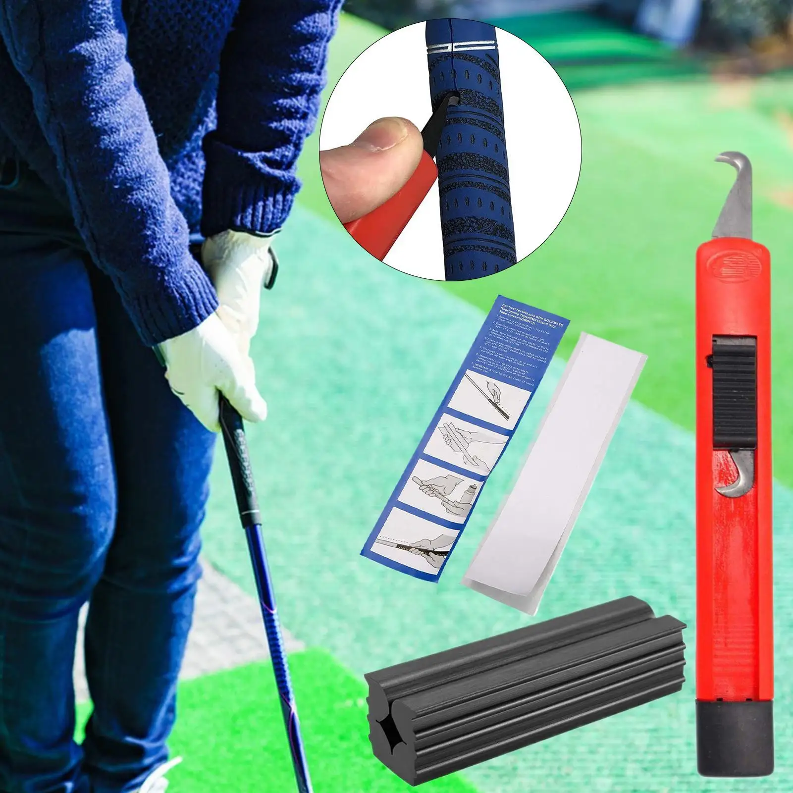 골프 클럽 그립 수리 키트 골프 그립 테이프 스트립 클럽 커버 제거 수리 도구 세트 고무 바이스 클램프 (골프 클럽 재그립용) / 골프