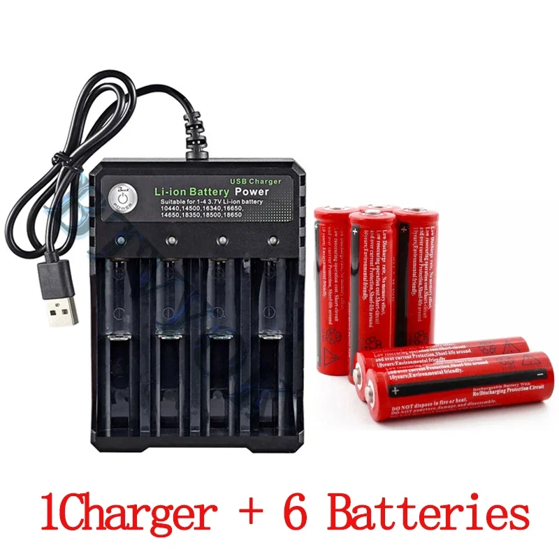 

100% new 3.7V Li-Ion 4800mAh Large Capacity Rechargeable 18650 Battery for LED Torch + 4 Slot Smart Charging USB Charger