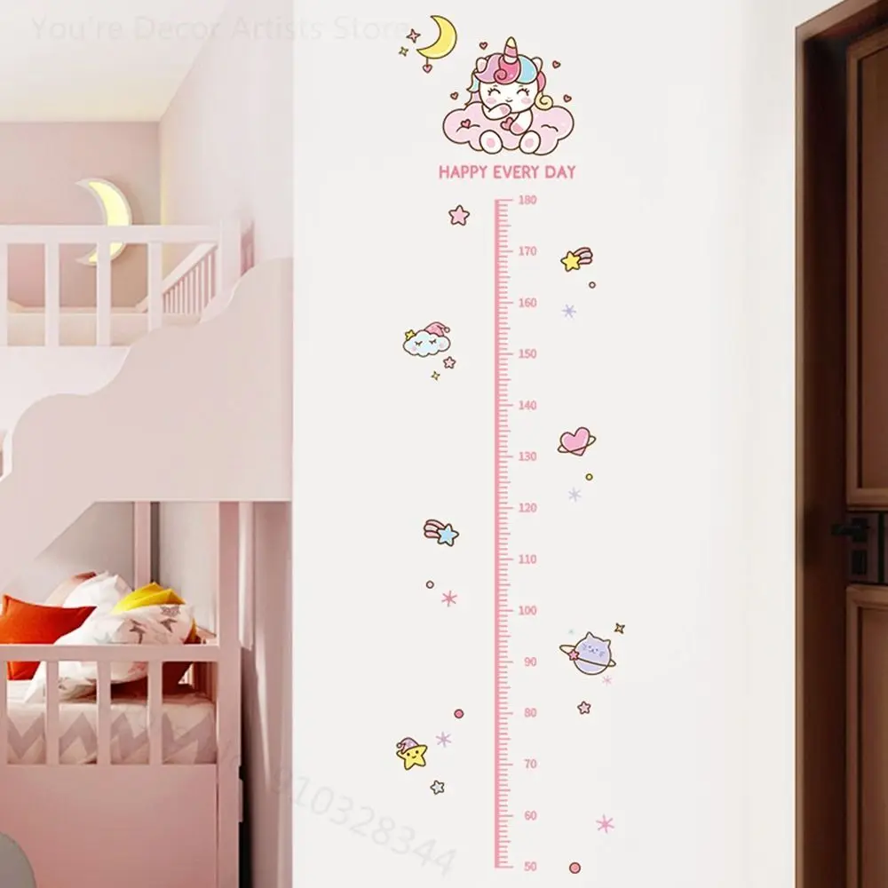 Self-adhesive Animals Height Measure Stickers Child Growth Ruler Removable 3D Unicorn Dinosaur Background Wall