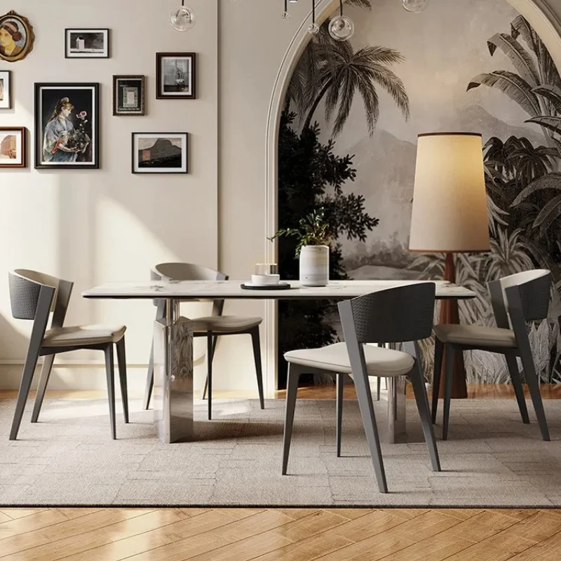 LHM, Snow Mountain Orchid Luxury Stone Dining Table Household Rectangle Light Luxury Advanced Dining Table
