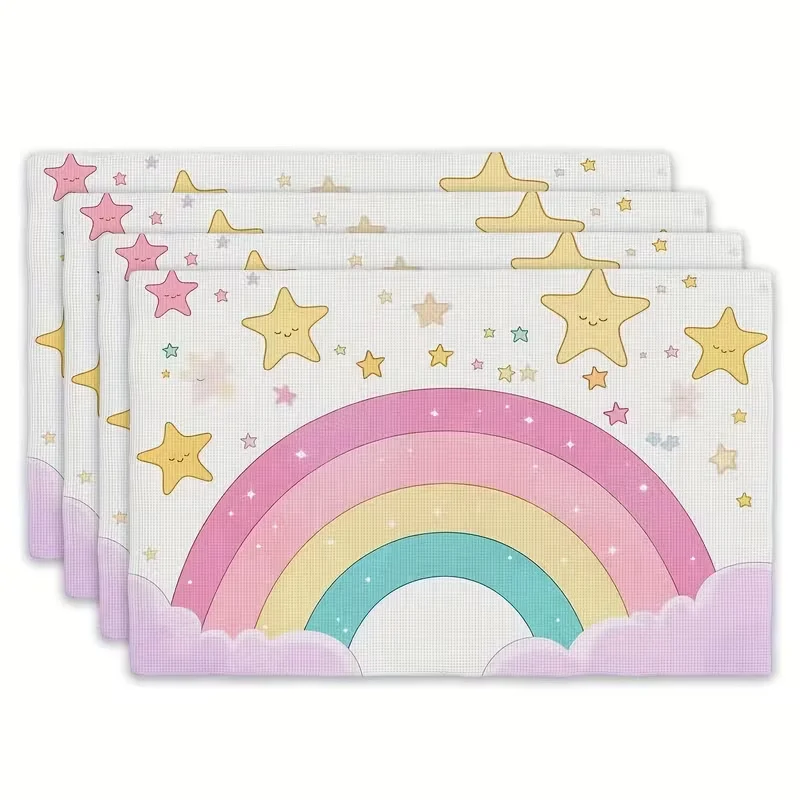 Cute Rainbow Star Placemats Cartoon Smiley Star Cloud Rectangular Table Mats for Breakfast Dinner Table