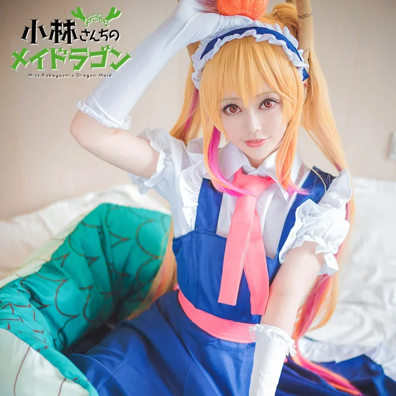 Anime Miss Kobayashi's Dragon Maid Tohru disfraces Cosplay mujeres Lacauch Kobayashi fiesta de vacaciones uniformes de sirvienta disfraz peluca cola