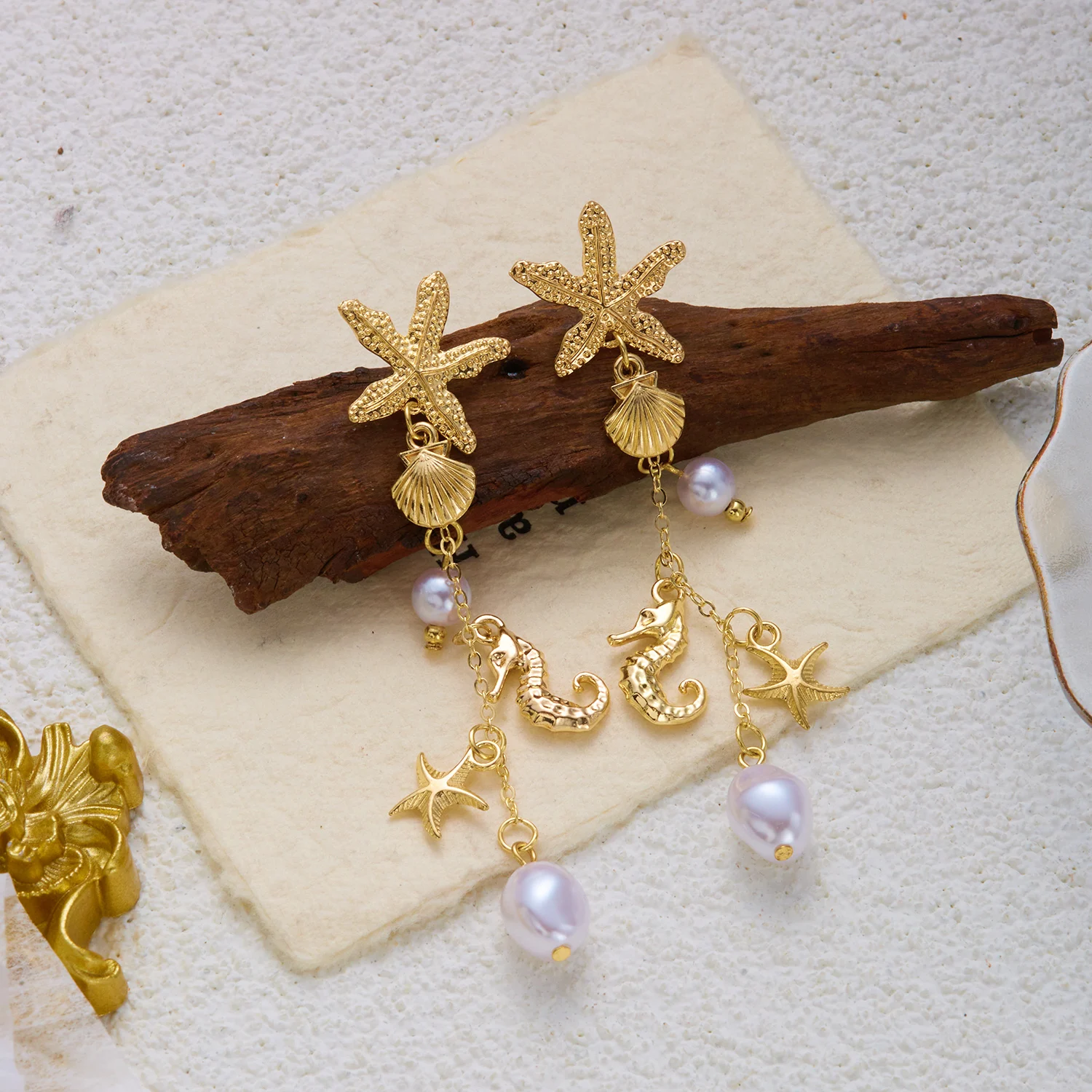 Böhmische Seestern-Muschel Lange Quasten-Ohrringe für Frauen Bunte Kiesel-Imitationsperlen Tropfen-Ohrringe Urlaub Party Schmuck – Detail 5
