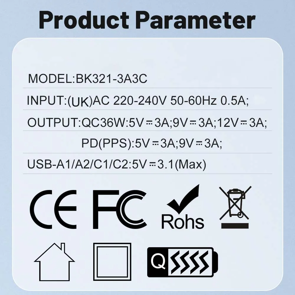 Insgesamt 100 W 6 Ports Schnellladung EU/US/UK Stecker Wandladegerät für iPhone Samsung Xiaomi Huawei USB Handy Ladegerät Adapter – Detail 7
