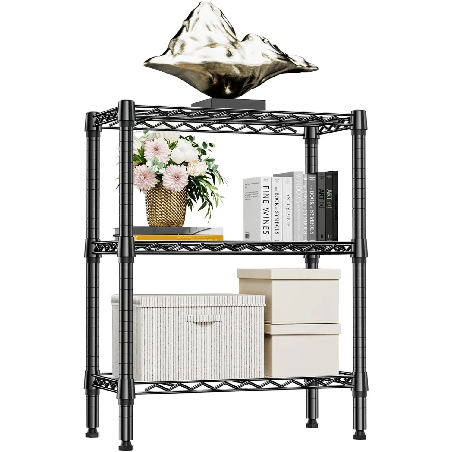 

750 lbs 3 Tier Shelf Metal Storage Shelves Wire Rack Closet Organizers for Garage Laundry Black 11.8" D x 25.6" W x 31.5" H