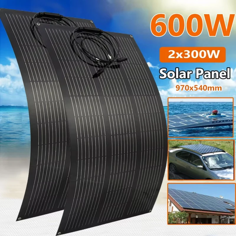 

300W 600W Solar Panel Kit 18V Flexible Solar Cell Energy Charger Power Bank for Outdoor Camping Yacht Motorhome Car RV Boat