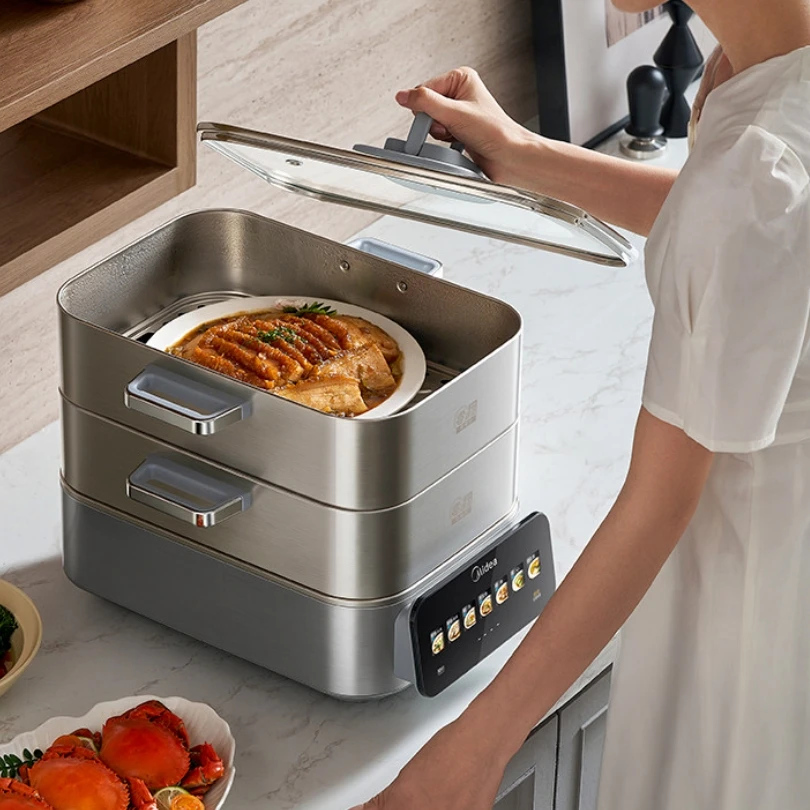 AI Steam Cube Multifunctional Electric Steamer, 2026 New 3-Tier Stainless Steel Large Capacity Home Steaming Cooker