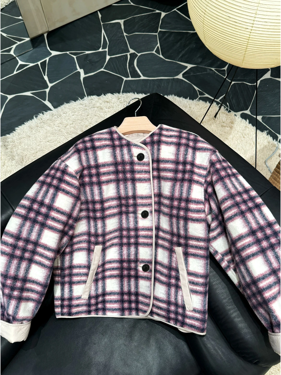 

Heidd Double-Sided Wear IS2025 Autumn Winter Purple Plaid Cotton Woolen Coat Jaet Women's Faion Casual Outerwear