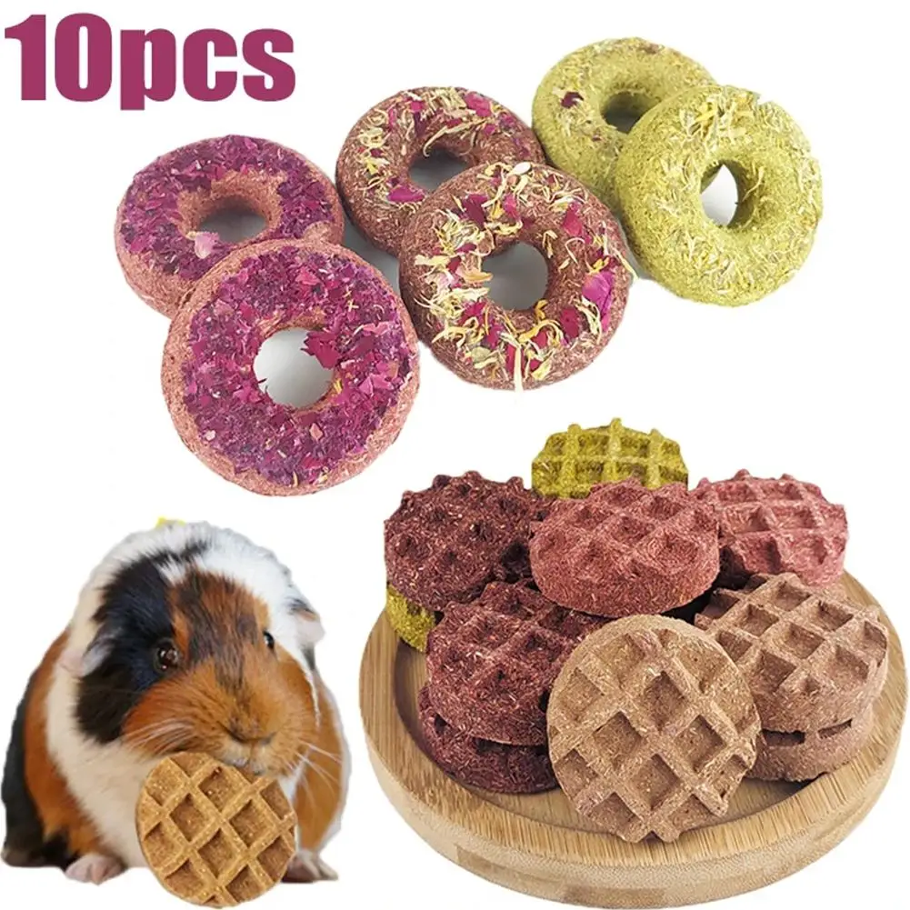 10pcs Pet Rabbit Donut Grass Cake Teeth Grinding Snacks Chew Toy For Small Animal Hamsters Chinchilla Guinea Pig