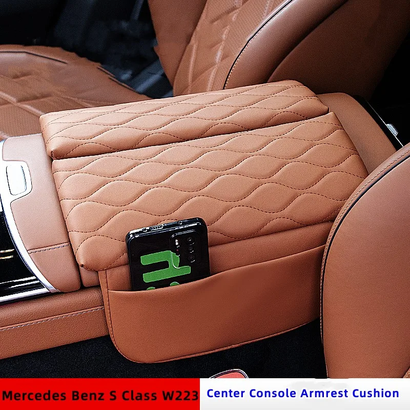 

For Mercedes Benz W223 S Class 2021 2022 Maybach Center Console Cushion Anti-Scratch Leather Car Armrest Box Pad Arm Rest Mat