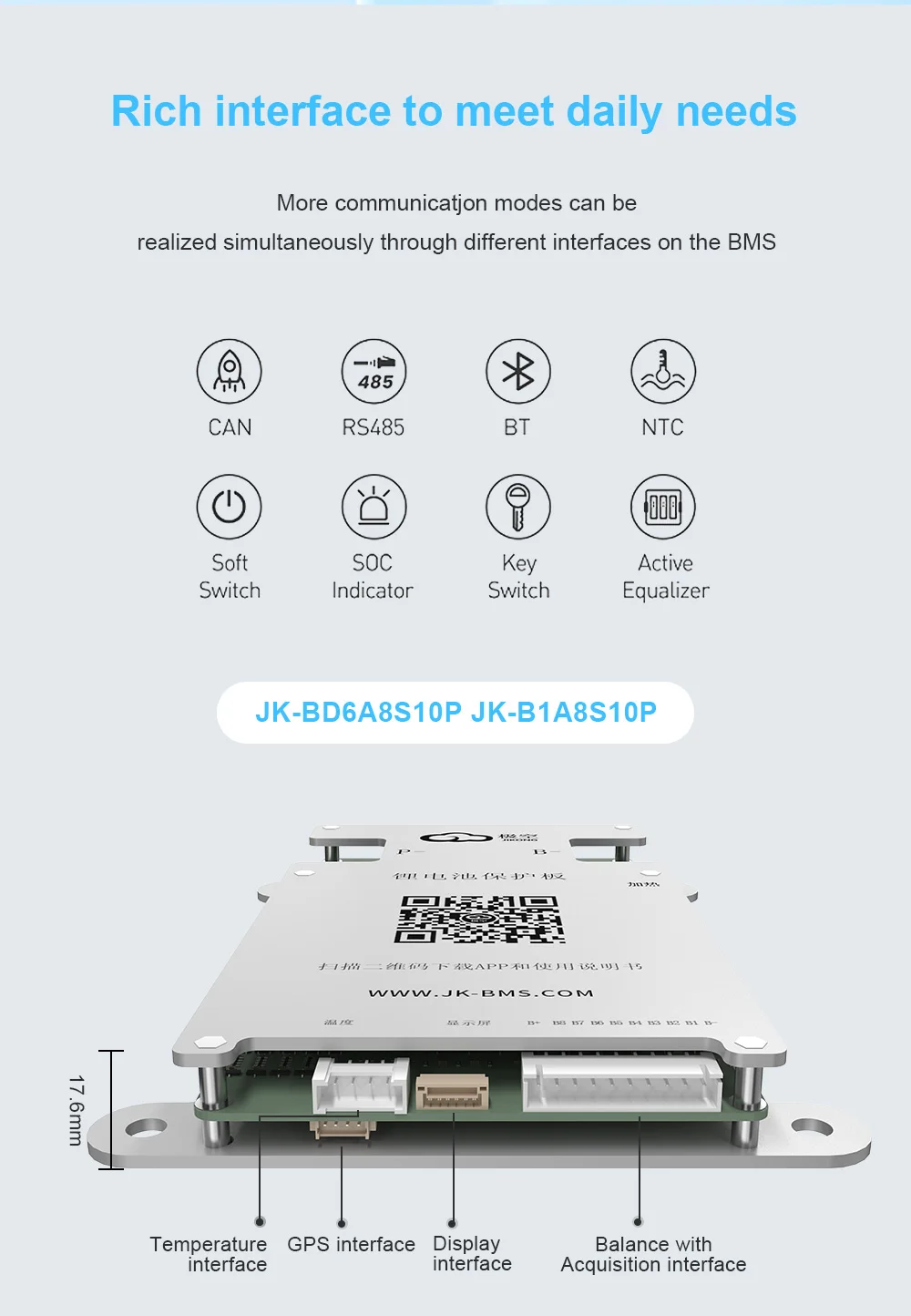 JIKONG BMS BD6A8S10P Smart BMS 4S 5S 6S 7S 8S 12V 24V Batterie MIT 0,6A ACTIVE BALANCE BMS für LiFePO4 Li-Ion LTO Batterie jk bms – Detail 6