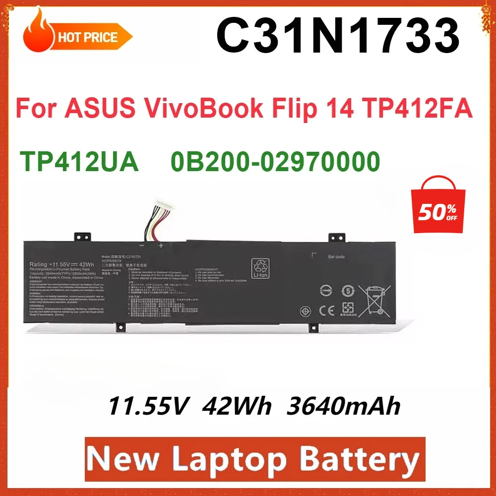 

C31N1733 0B200-02970000 Laptop Battery for ASUS VivoBook Flip 14 TP412FA TP412UA TP412U SF4100F Series 42Wh 11.55V High Quality