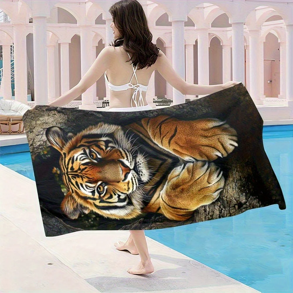 3D Tiger Face Printed Beach Towel Polyester Soft Quick Dry Large Bath Towel Summer Swimming Pool Surfing Blanket