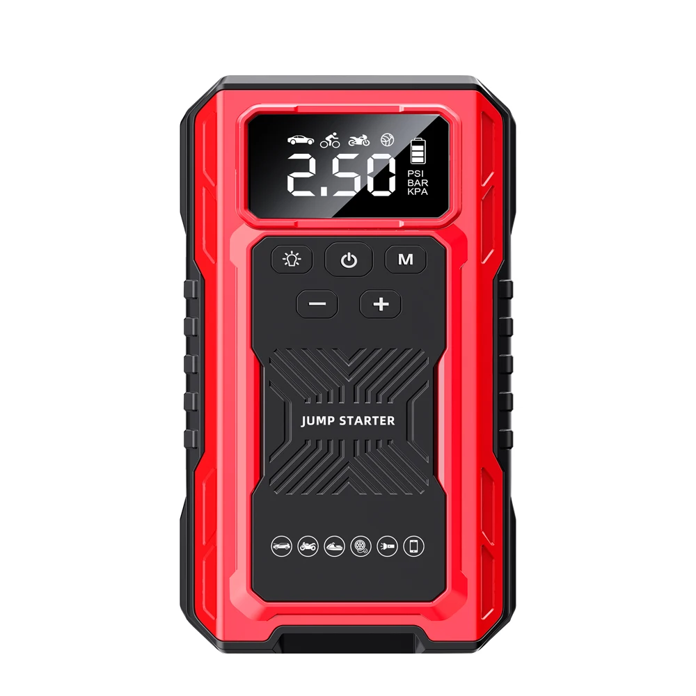 Auto-Starthilfe Powerbank 150V Reifenluftpumpe Tragbare Auto-Batterie-Booster mit Notfall-LED-Licht für Diesel und Benzin