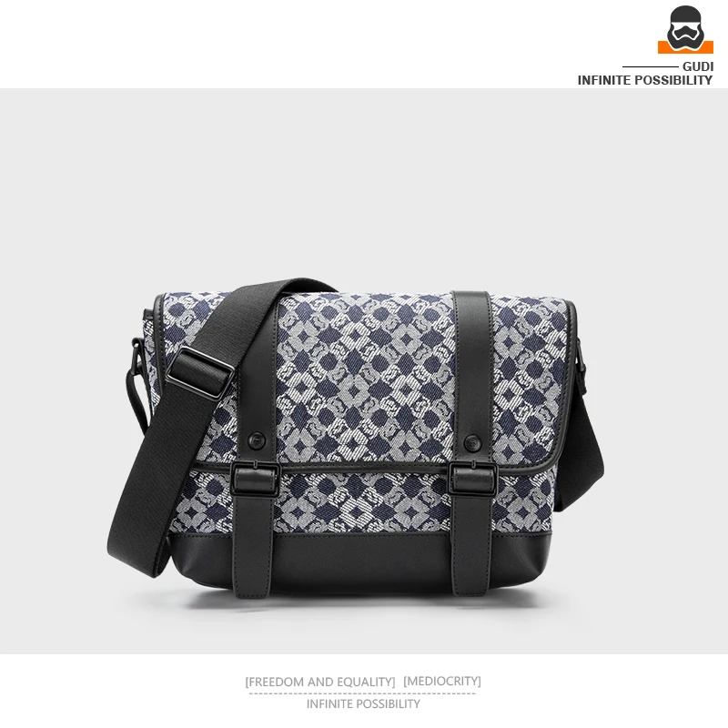 GUDI Men's Embroidered Crossbody Bag Large Capacity Casual Shoulder Bag Street Style Trendy Brand Luxury Messenger Bag