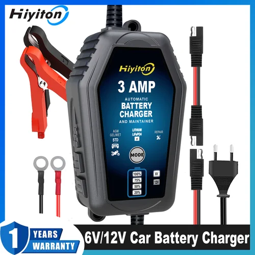 Imagen 1 del producto Cargador de batería inteligente para coche Hiyiton 6V 12V 3000mA para batería de plomo-ácido LiFePO4 de litio Pluse mantenimiento de carga de reparación Stock de la UE