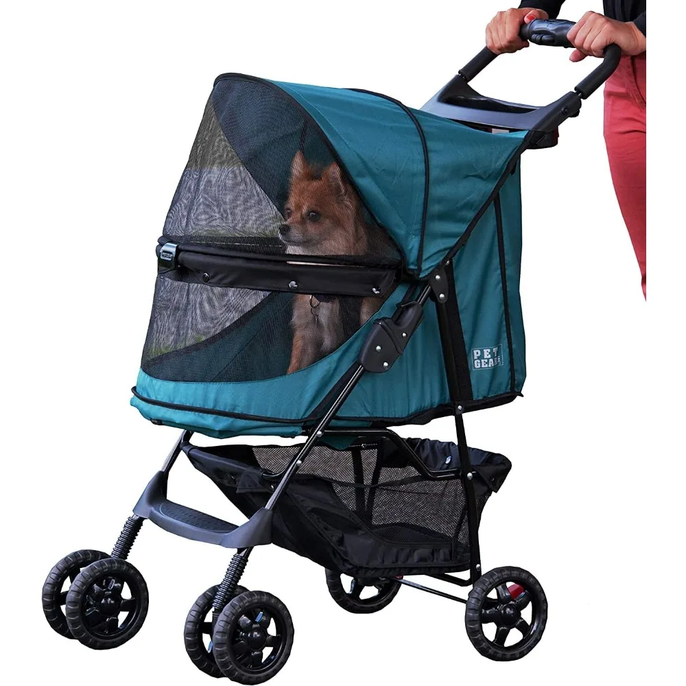 No-Zip Happy Trails Pet Stroller for Cats/Dogs, Zipperless Entry, Easy Fold with Removable Liner, Safety Tether, Storag