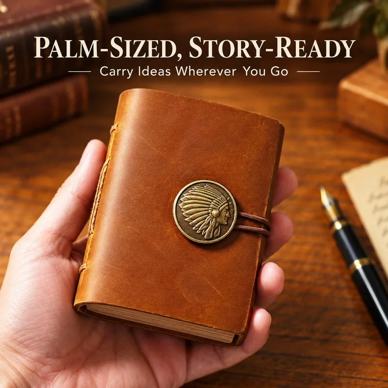Mini Handmade Leather Traveler Notebook Vintage Pocket Journal Diary Sketchbook Unisex Portable Gift Memo Book Custom Engraving - view 2