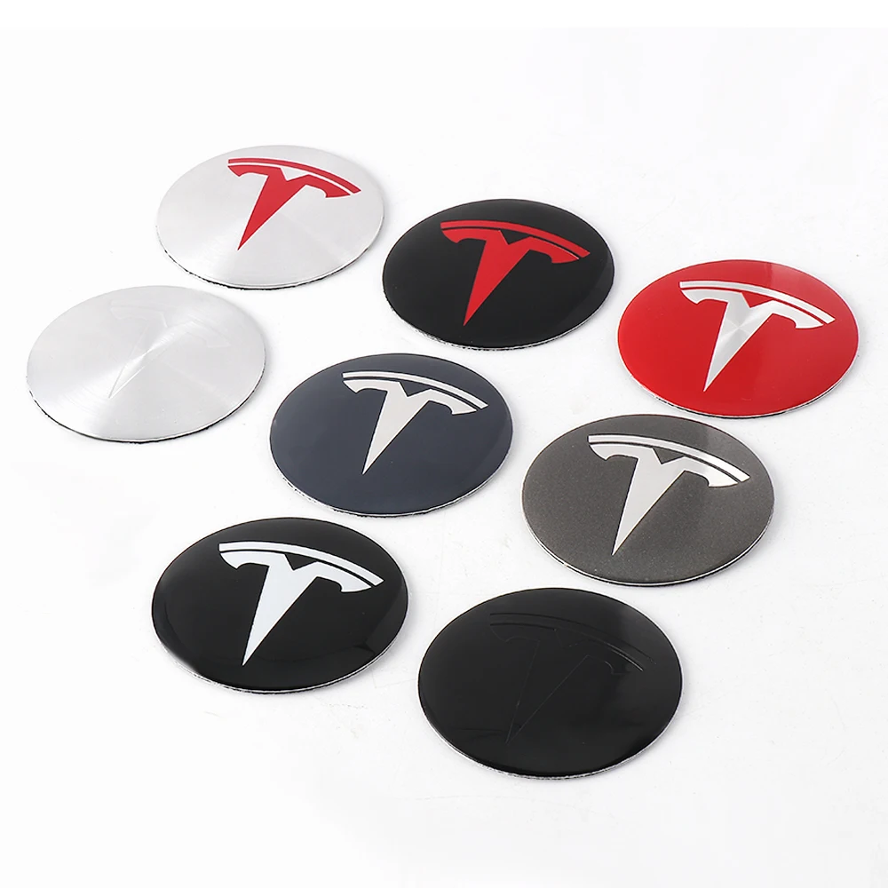 Image of 4 Stück 56MM 60MM Auto-Radnabenkappen Reifenfelgen-Abdeckung Aufkleber Emblem für Tesla Model 3 Y X S Semi Cybertruck Roadster