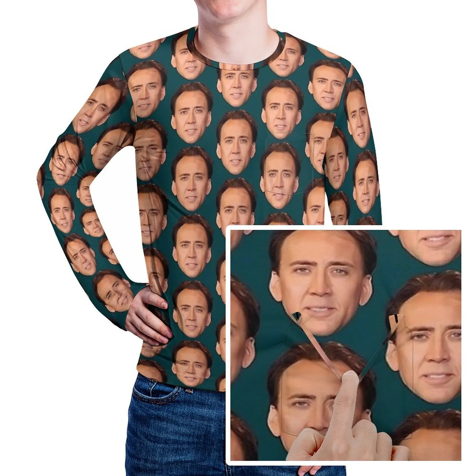 Nicolas Cage Heads T Shirt Men  Essential T Shirts Daily Retro Tee Shirt Long Sleeve Graphic Oversized Clothing