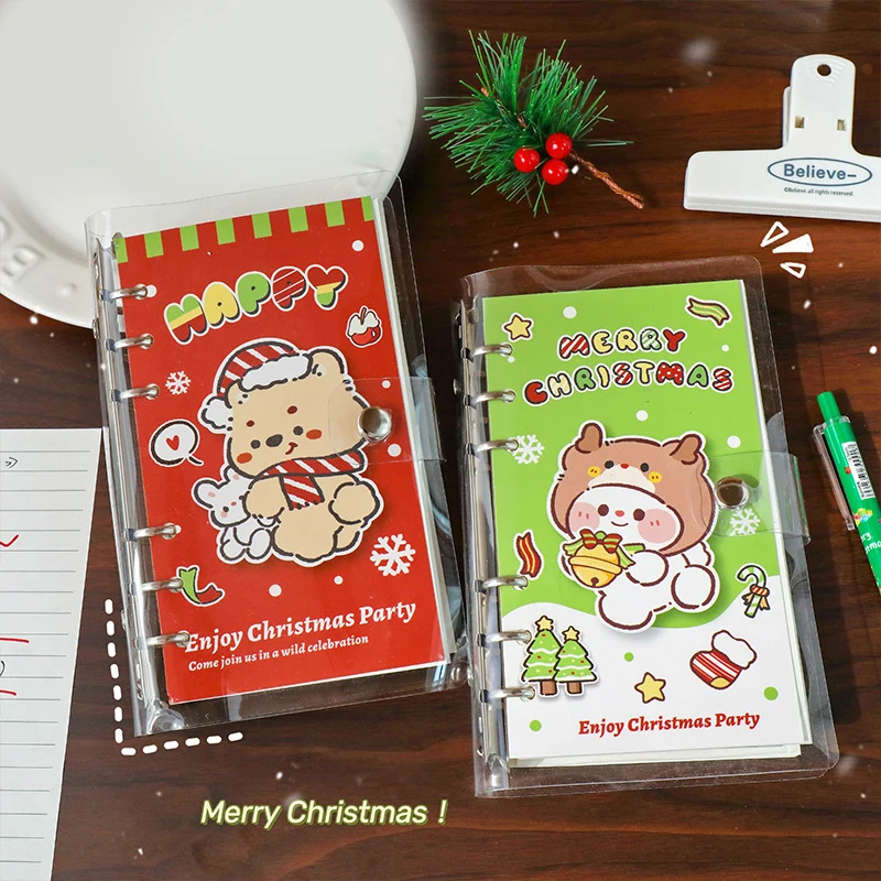1Pc Creative Cute Mini Loose-leaf Hand Book Cartoon Christmas Detachable Notepad Student Portable Notebook School Supplies
