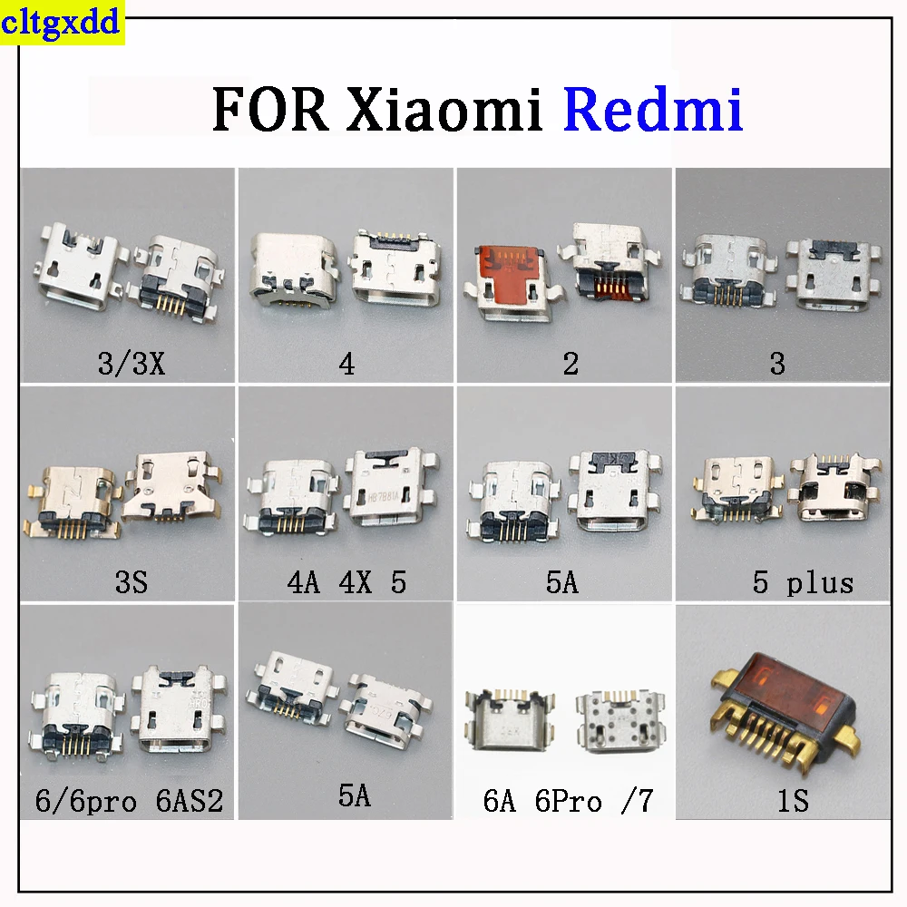 cltgxdd 5piece is suitable FOR Xiaomi Redmi 1S 2 3 4 4A 4X 5 5A 5plus 6 6A 6Pro 7 Micro USB connector socket charging port plug