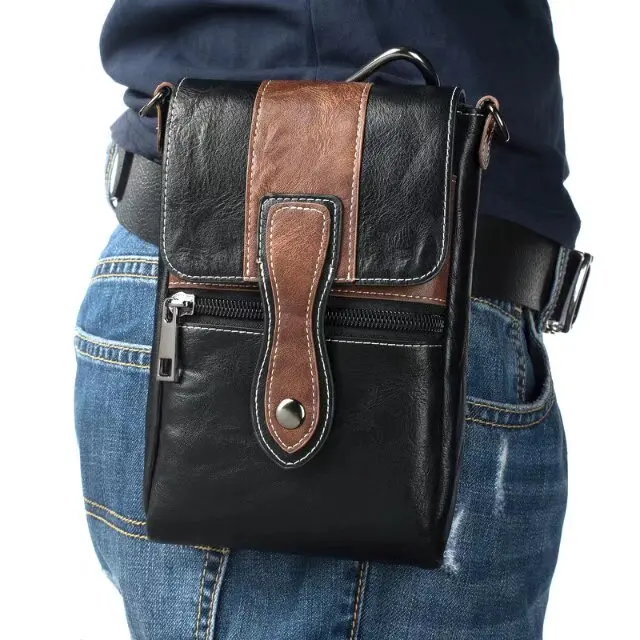 

Men's Waterproof Large Capacity Leather Fanny Pack Waist Belt Phone Bag, Adjustable Strap Outdoor Travel Running Hiking Cycling
