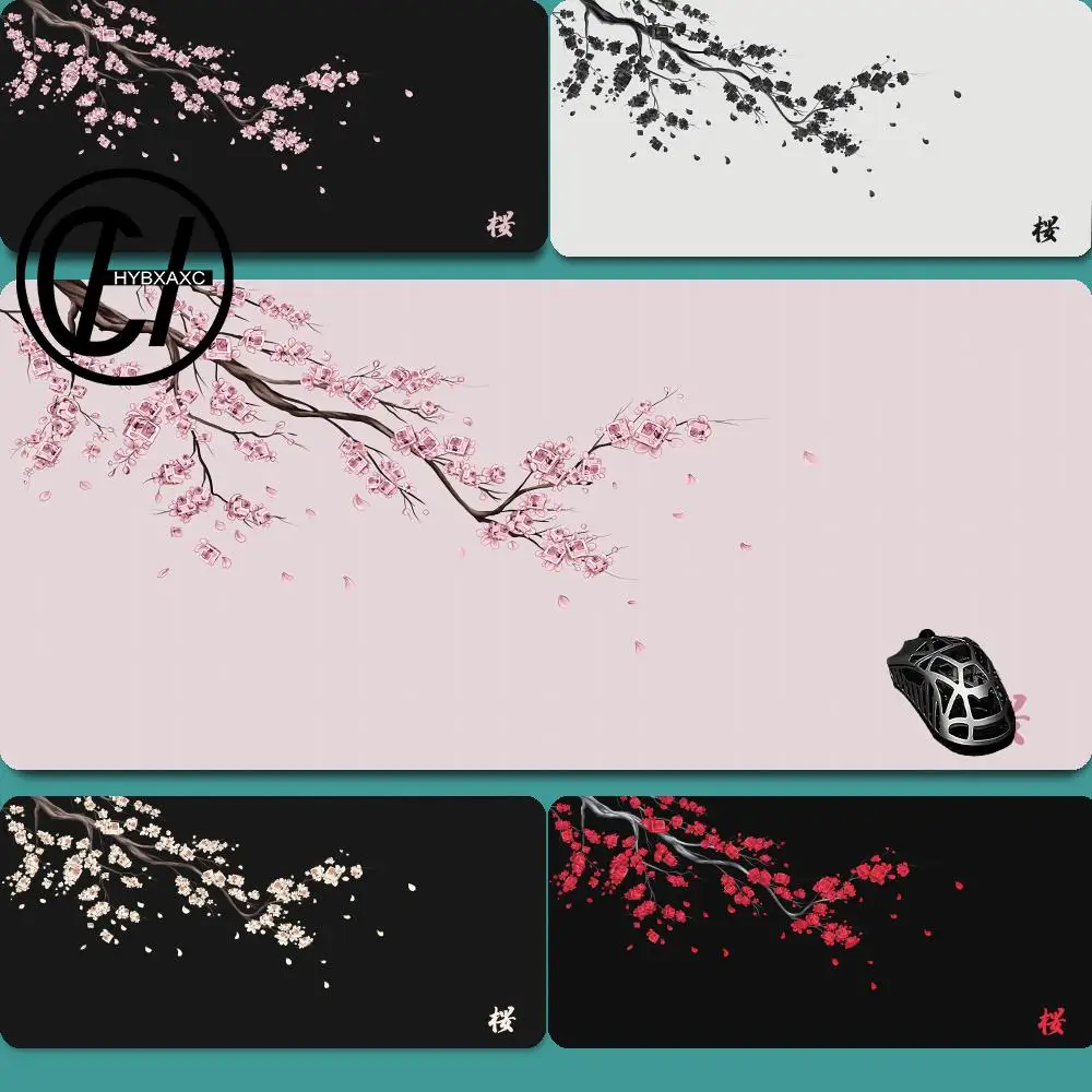 

Japanese Style Pink Sakura Mouse Pad Black White XXL Gaming Office Mats Large Desk Mat Torii Art Rugs Laptop Gamer Table Cushion
