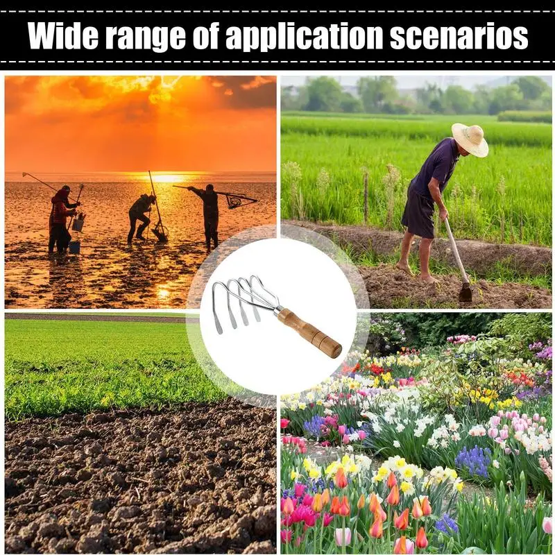 اليد أشعل النار الخشب مقبض الشاطئ البطلينوس مكشطة يده 4 الأسنان متعددة الوظائف أشعل النار لبطحيرة مزرعة المناظر الطبيعية بركة الكنز