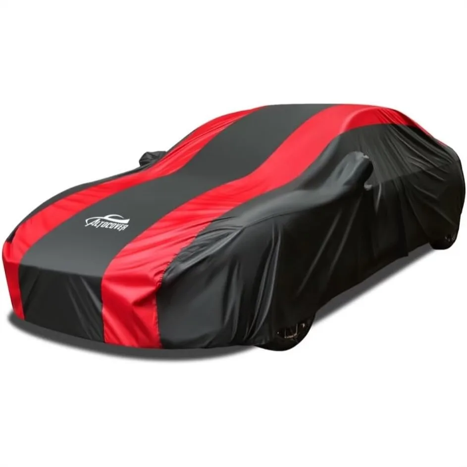 

All Weather Car Cover with Red Racing Stripes for Sedans, Universal Fit for Toyota Camry, Ford Fusion, Kia Stinger, Nissan