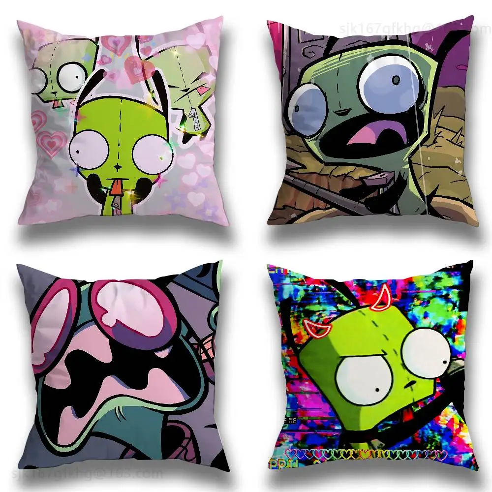 

Green Invader ZIM Pillow Case Square Double-Sided Printing Short Plush Sofa Cushion Cover Bedroom Bedside Pillow