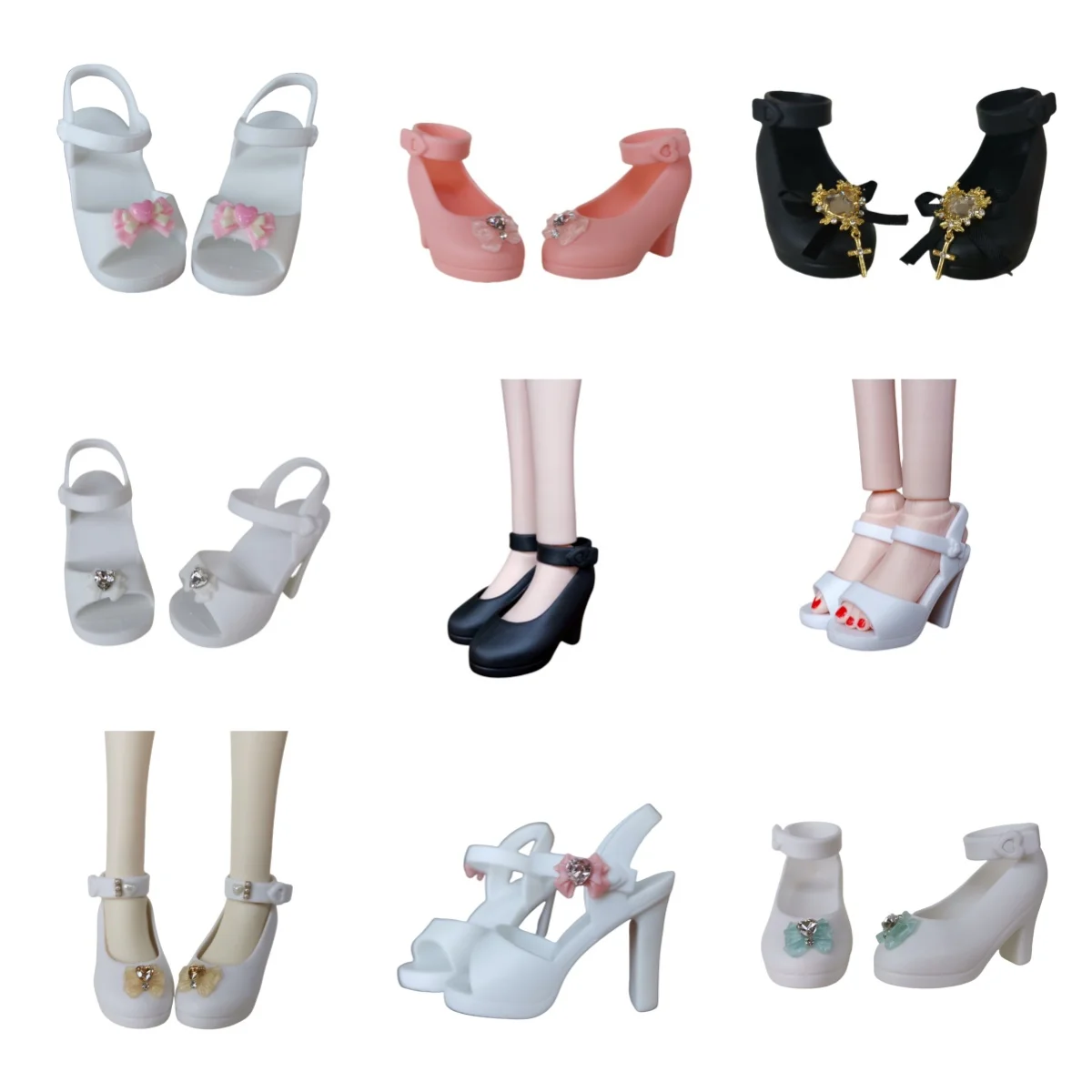 Doll Sandals Shoes White Black Pink High Kneels Shoes With Decors For Genee Franklye Luoli 1/4 Doll 5.5CM Length 2Cm Width Feet
