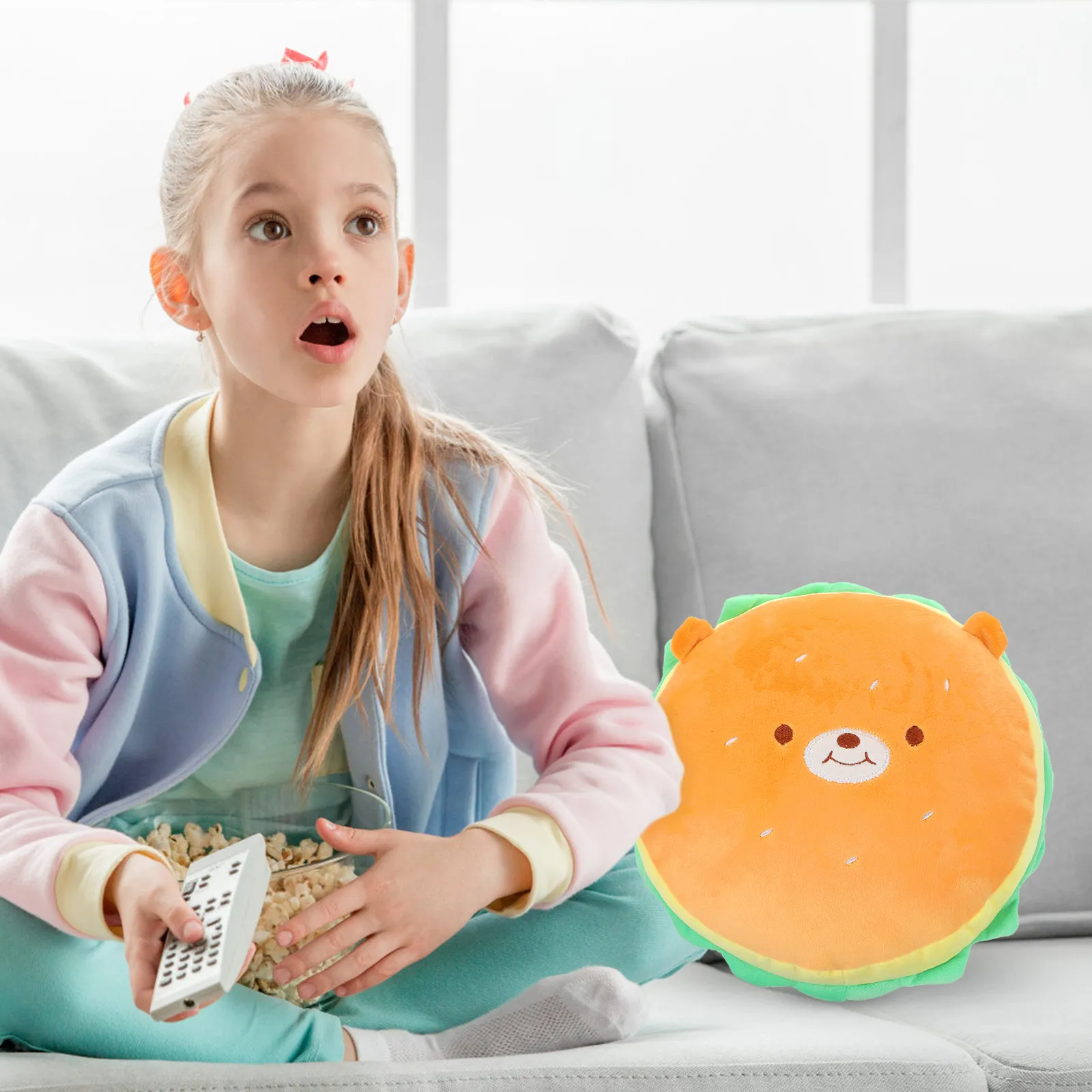

Hamburger Bear Stuffed Pillow Soft Comfortable Cartoon Sofa Couch Throw Pillow Kids Room Decoration Hamburger
