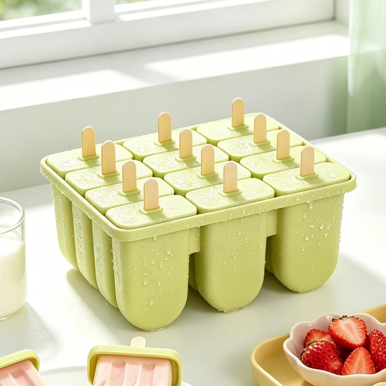 New 12-pack silicone individually divided popsicle molds, popsicle maker, DIY popsicle molds, includes 50 popsicle sticks.