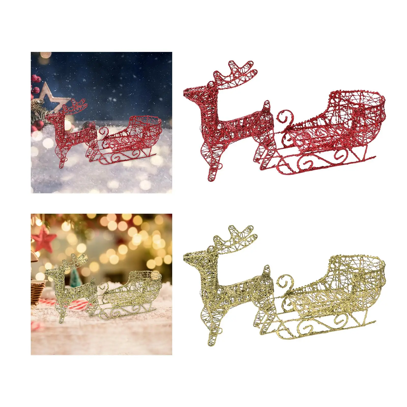 

Elk Sleigh Ornaments Portable Collectible Christmas Reindeer Figurine Crafts for Living Room Holiday Fireplace Table