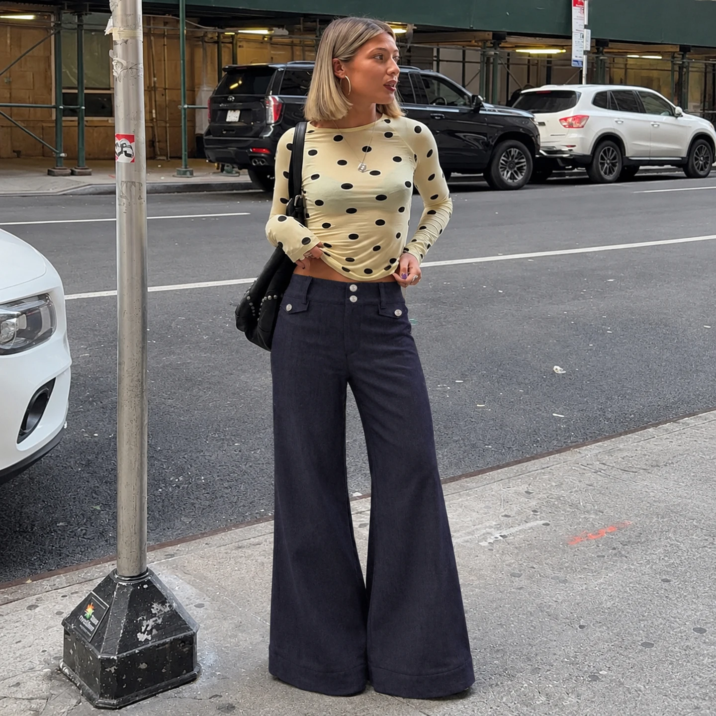 Women Double Button Low Rise Flare Jeans Retro Solid Bell Bottom Loose Denim Trousers Streetwear For Ladies Commuter Wear Chic