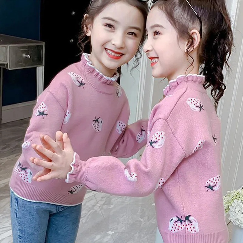 Suéter para niña Otoño/Invierno, nuevo suéter tejido de terciopelo versátil a la moda para niños, camisa inferior para niña, Top bonito