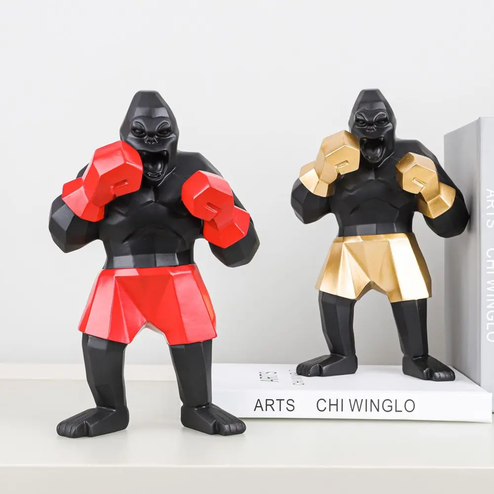 Creative Boxing Gorilla Resin Figurine Nordic Style Home Decor for Living Room Wine Cabinet Office Desktop Ornament