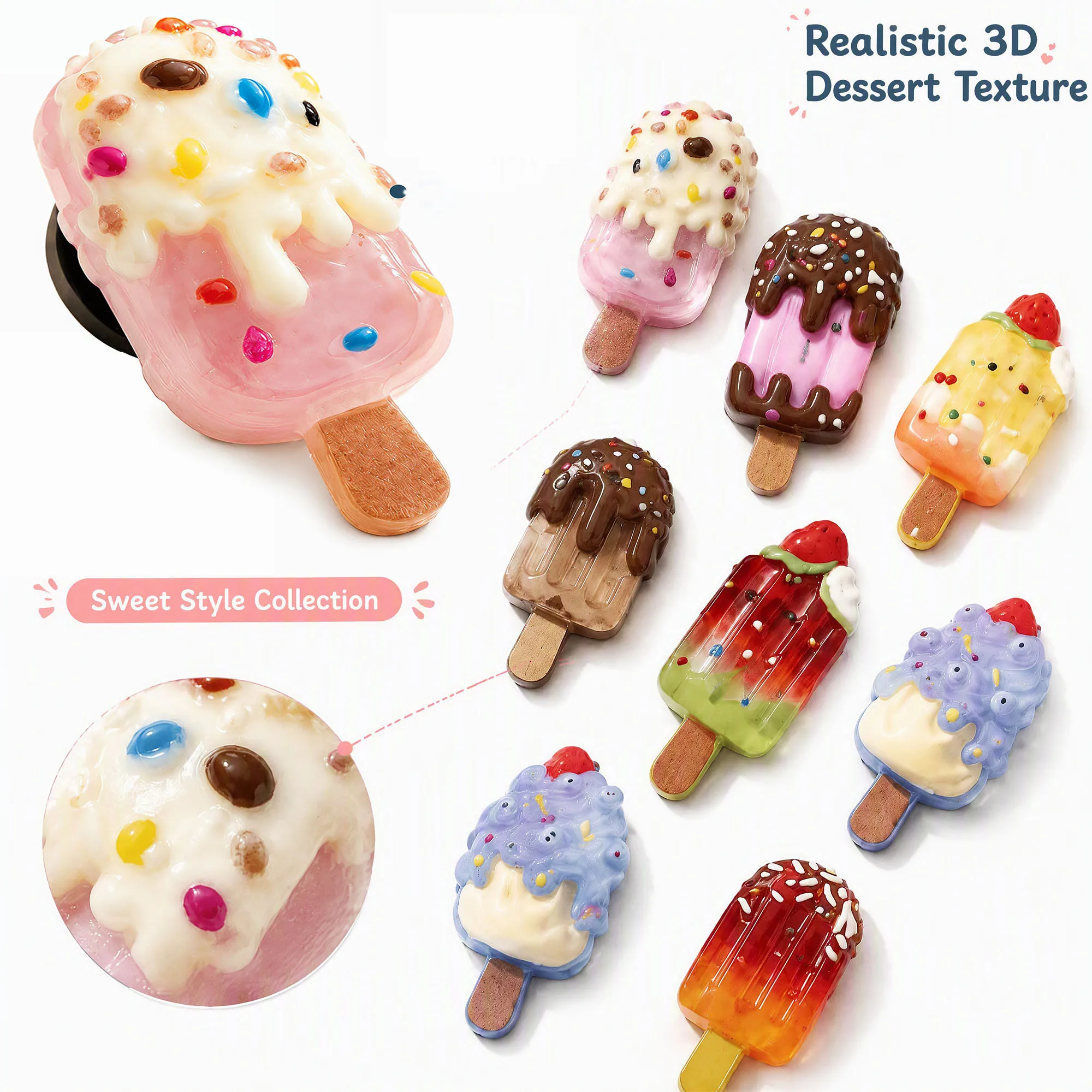 Cute Simulation Ice Cream, 3D Refrigerator Sticker, 3D Resin Magnetic Sticker, Refrigerator Decoration Sticker, Sticky Note Pho