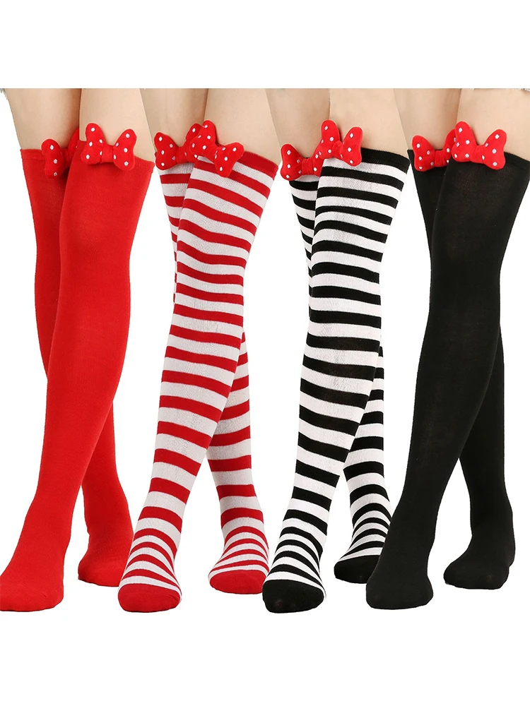 1 Paar Weihnachtsstrümpfe, Farbblock, gestreift, Retro, helle Farbe, Schleife, Dekor, rutschfest, dünn, Auftritte, Cosplay, Minikleid, Skir